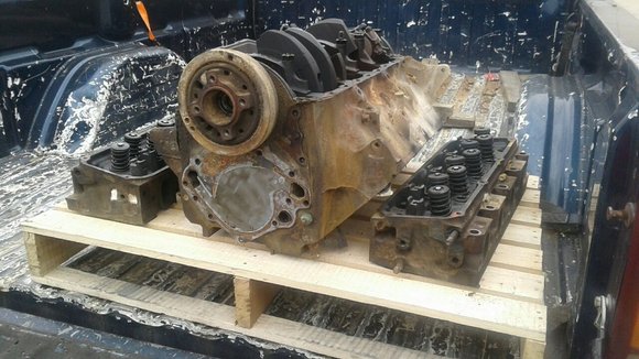 Engine block during rebuild