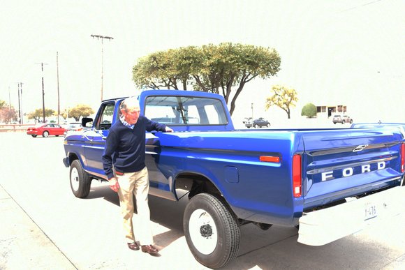 Fred getting out of the restored truck after his first drive